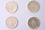 lote no 4 monētām: 3 markas, 1910 / 1911 / 1912 / 1914 g., Vilhelms II no Virtembergas (Vilhelms Kār...