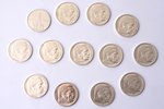 set of 13 coins: 5 marks, 1934-1938, silver, Germany...