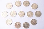 set of 13 coins: 5 marks, 1934-1938, silver, Germany...