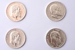 set of 4 coins: 3 marks, 1910 / 1911 / 1912 / 1914, Wilhelm II of Württemberg (Wilhelm Karl Paul Hei...