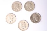 лот из 5 монет: 5 марок, 1895 / 1902 / 1903 / 1904 / 1908 г., Вильгельм II Вюртембергский (Вильгельм...