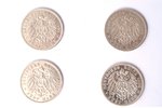 set of 4 coins: 5 marks, 1902 / 1903 / 1904 / 1908, Otto Wilhelm Luitpold Adalbert Waldemar of Bavar...