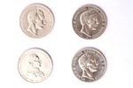 set of 4 coins: 5 marks, 1904 / 1907 / 1908 / 1913, Wilhelm II (Friedrich Wilhelm Victor Albert) Kin...