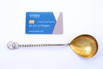 spoon for salad, for wedding, silver, 916 standard, 51.15 g, gilding, 19.7 cm, the 60-80ies of 20th...
