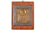 icon, Saint Sergius of Radonezh, copper alloy, 1-color enamel, Russia, the 19th cent., 11 x 9.5 cm,...