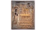 icon, Saint Nilus of Stolobensk, in icon case, board, painting, silvering, brass, Russia, 11.1 x 9 x...