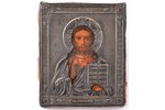 icon, Jesus Christ Pantocrator, board, painting, silver oklad, 84 standard, Moscow, Russia, 1896-190...
