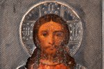 icon, Jesus Christ Pantocrator, board, painting, silver oklad, 84 standard, Moscow, Russia, 1896-190...