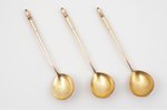 set of 3 teaspoons, silver, 84 standard, total weight of items 63.8 g, engraving, niello enamel, gil...