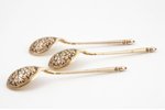 set of 3 teaspoons, silver, 84 standard, total weight of items 63.8 g, engraving, niello enamel, gil...