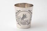 стакан, серебро, 950 проба, 85.5 г, штихельная резьба, чернение, h 7.6 см, Henri Gabert, 1882-1901 г...