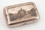 snuff-box, silver, 84 standard, 91.65 g, engraving, niello enamel, 8.6 x 5.6 x 2.6 cm, Ivan Gubkin f...