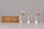 parfimērijas komplekts trim pudelēm, stikls, apzeltīts misiņš, 19. un 20. gadsimtu robeža, h 9.5 cm,...