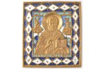ikona, Svētais Nikolajs Brīnumdarītājs, vara sakausējuma, 4-krāsu emalja, Krievijas impērija, 10.7 x...