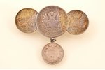 a set, 2 brooches made from coins (25/50 pennies, 1 mark) for Finland (1865-1917), silver, the items...