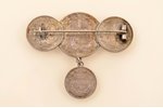 a set, 2 brooches made from coins (25/50 pennies, 1 mark) for Finland (1865-1917), silver, the items...