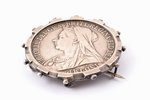 a brooch, made from a UK coin 1895, Queen Victoria, silver, 925 standard, 33.70 g., the item's dimen...