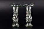 a pair of vases in the shape of a hand holding a cornucopia, Russia, the beginning of the 20th cent....