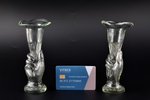 a pair of vases in the shape of a hand holding a cornucopia, Russia, the beginning of the 20th cent....