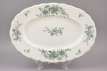set, candy-bowl, serving dish and 4 dinner plates, faience, M.S. Kuznetsov manufactory, Russia, 1889...
