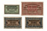 комплект из 4 банкнот: 1 рубль, 10 рублей, 20 копеек, 1916 г., Латвия, Литва, Польша, VF, F, Posen...