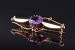 a brooch, gold, 56 standard, 4.69 g., the item's dimensions 1.5 x 4.7 cm, amethyst, Russia, fragment...