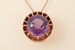 a chain, a pendant, gold, 585 standard, 12.73 g., the item's dimensions Ø 2.4 cm, amethyst, Finland...