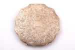 powder-box, silver, with mirror, 900 standard, total weight of item 136 g, engraving, 9.5 x 9.6 cm...
