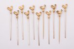 set of 11 skewers "Roosters", silver, 830, 835 standard, total weight of items 28.60 g, 8.9 cm...