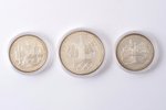 2 monētu komplekti (7 gab.), kas veltīti 1980. gada Olimpiādei Maskavā: 10 rubļi un 5 rubļi, sudrabs...