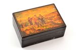 case, lacquer miniature, "Youth at the construction of communism", Mstera, by artist Snyatkov (Снятк...