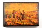case, lacquer miniature, "Youth at the construction of communism", Mstera, by artist Snyatkov (Снятк...