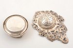 tea strainer with coaster, silver, 830 standard, total weight of items 61.8 g, tea strainer 7.5 x 11...
