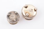 set of 2 saltcellars, silver, 84 standard, total weight of items 27.3 g, engraving, h 2.5 / 3.1 cm,...