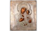icon, Mother of God "Iveron", in icon case, board, painting, engraving, silver oklad, 84 standard, M...