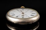 pocket watch, "August Ericsson", metal, 102.65 g, 6.7 x 5.4 cm, Ø 54 mm, cracks on the dial, chronog...