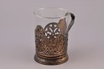 tea glass-holder, silver, 875 standard, 79.20 g, niello enamel, gilding, with glass, Ø (inside) 6.6...