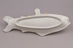 fish serving plate, in the shape of fish, with handle, porcelain, Gardner porcelain factory, Russia,...