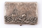 портсигар, серебро, "Крушение корабля Непобедимой армады во время шторма", 84 проба, 204.85 г, золоч...