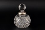 perfume bottle, silver, 925 standard, cut-glass (crystal), Ø 10.8 cm, h (with stopper) 15.5 cm, Lond...