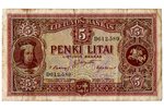 5 liti, banknote, 1929 g., Lietuva...