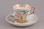 tējas pāris, porcelāns, M.S. Kuzņecova rūpnīca, roku gleznojums, Krievijas impērija, 19. un 20. gads...