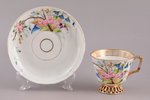 tējas pāris, porcelāns, M.S. Kuzņecova rūpnīca, roku gleznojums, Krievijas impērija, 19. un 20. gads...