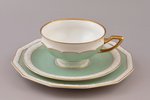 чайное трио, фарфор, Лангебраун, Эстония, 20-30е годы 20го века, h (чашка) 5.6 см, Ø (блюдце) 15.9 с...