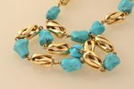 beads, gold, 585 standard, 33.45 g., the item's dimensions 40 cm, turquoise...