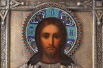 ikona, Jēzus Kristus Pantokrators (Visavaldītājs), dēlis, gleznojums, starpsienu emalja, sudraba uzl...