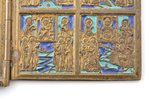 icon with foldable side flaps, Great Feasts, copper alloy, 2-color enamel, Russia, the 19th cent., 1...