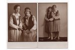 фотография, 2 шт., девушка в национальном костюме с сактой, Латвия, 20-30е годы 20-го века, 15.3х10....