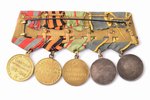 колодка с 5 медалями: "За Боевые Заслуги" (№ 638831, № 3162963), "За оборону Сталинграда", "За побед...
