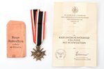 badge with document, 2nd Class War Merit Cross with swords, awarded in Riga, bronze, Germany, 1942,...